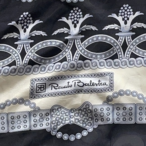 Renato Balestra‎ Scarf 100% Silk 33'x33''Floral Black White Made In Italy - Picture 5 of 10